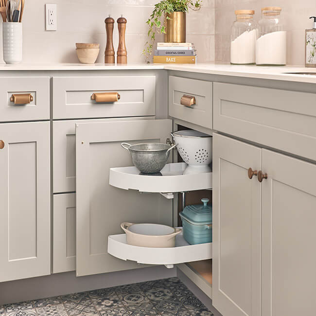 BC48LSPO Broadway Gray Base Corner Lazy Susan Pull-Out Shelves