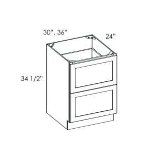 2DB30 Ice White Shaker Two Drawer Base Cabinet (RTA)