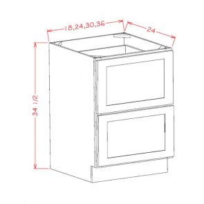 2DB30 Shaker Light Gray Two Drawer Base Cabinet (RTA)