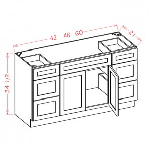 VDDB48 Shaker Cinder Vanity Sink Drawer Base Cabinet (RTA)