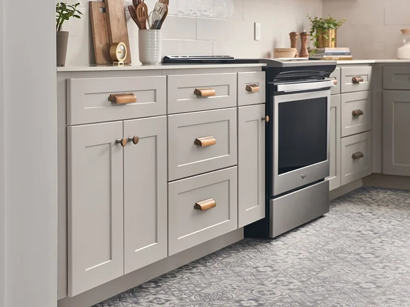Bowery Pewter assembled kitchen cabinets