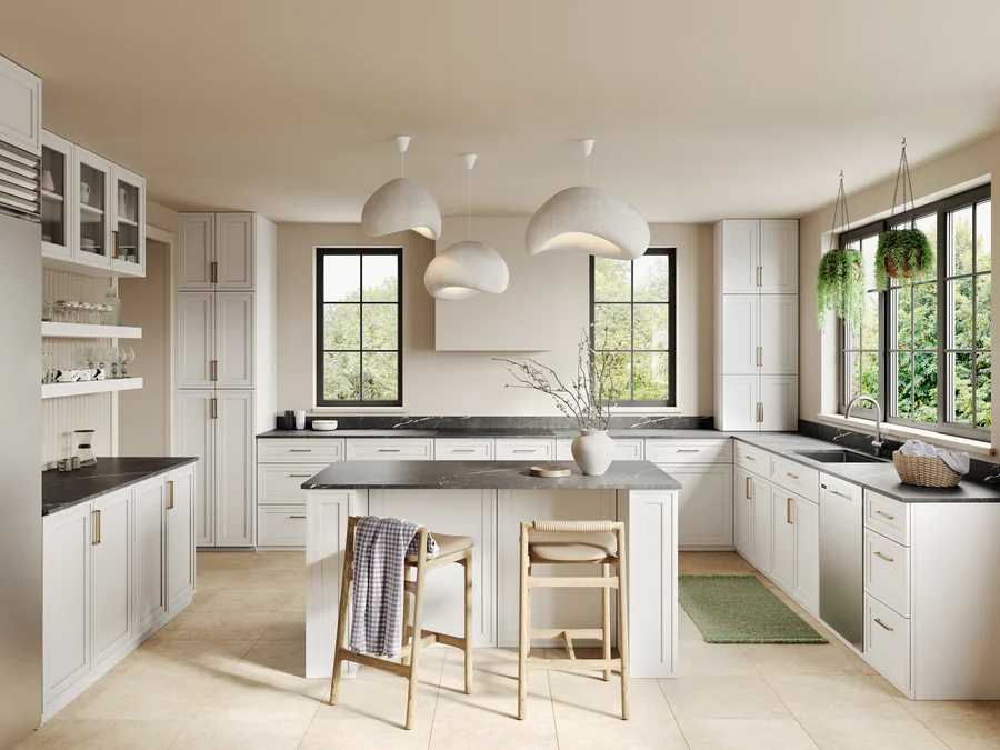 Cullian Champagne kitchen with an island and a quartz countertop