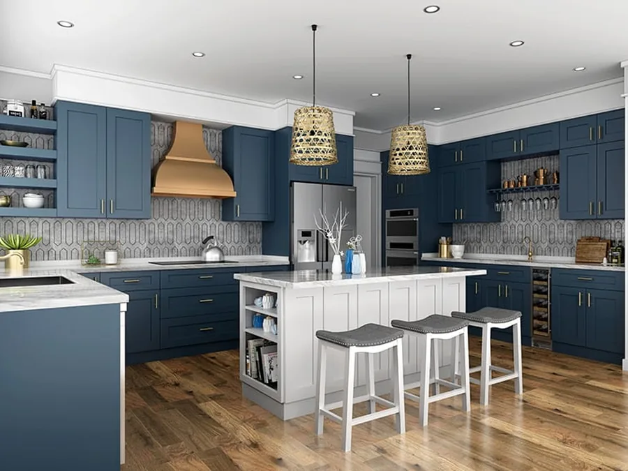 Imperial Blue frameless kitchen cabinets
