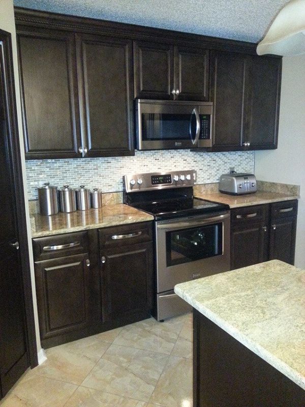 Carl M.’s kitchen after, with Espresso cabinets