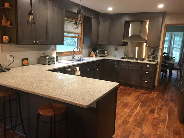 Justin S.’s kitchen after, with Graystone Shaker cabinets