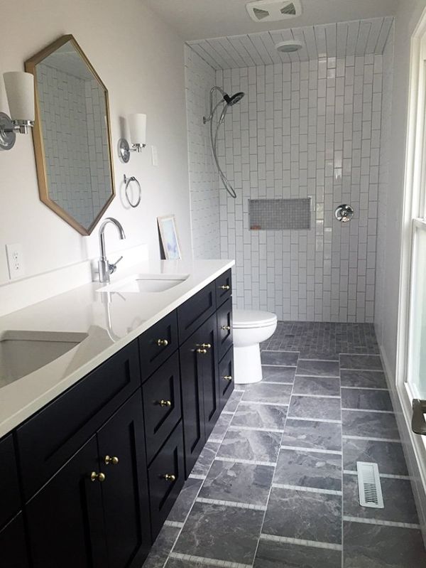 Jillian L.’s bathroom after, with Pepper Shaker cabinets