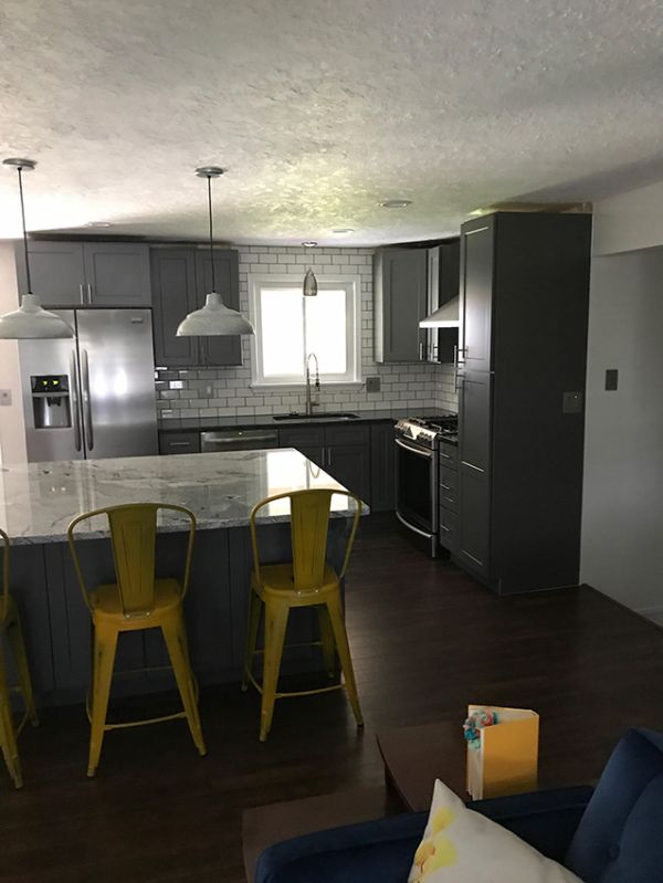 Jared S.’s kitchen after, with Shaker Gray cabinets