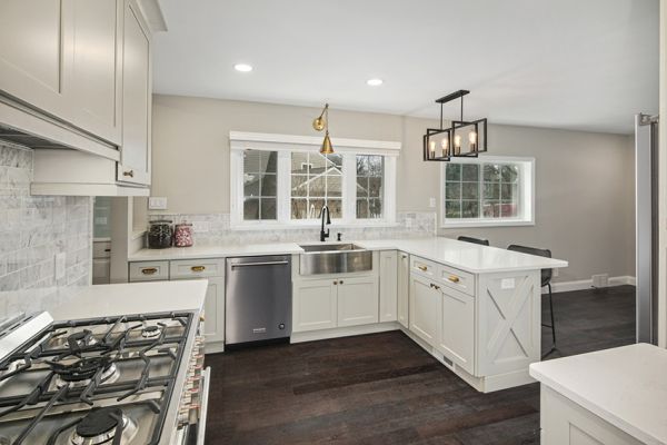 MoonRock R.’s kitchen after, with Shaker Light Gray cabinets