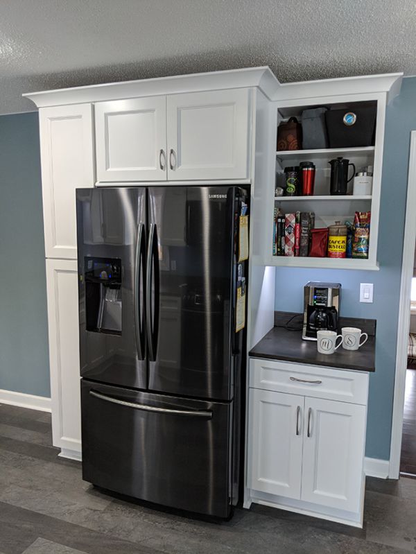 Michael V.’s kitchen after, with Thompson White cabinets