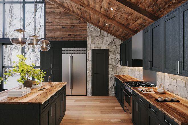 Blaze Black kitchen cabinets in a finished kitchen