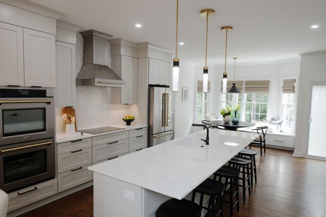 Shaker Light Gray kitchen cabinets in a finished kitchen