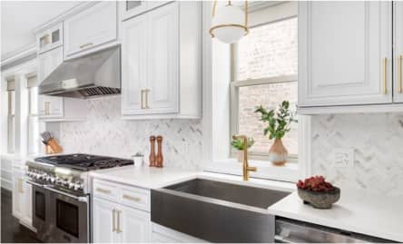 White Kitchen Cabinets and Sink.