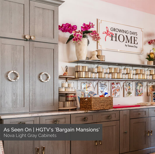 Nova Light Gray cabinets from Kitchen Cabinet Kings were used in Tamara Day's showroom.