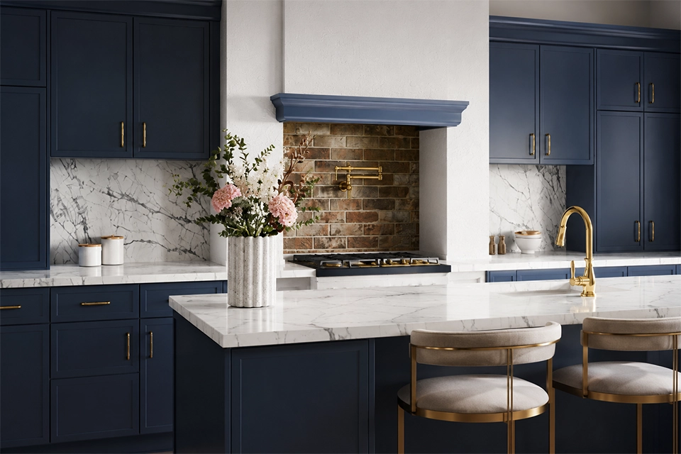 Navy blue shaker kitchen from the Kitchen Cabinet Kings gallery