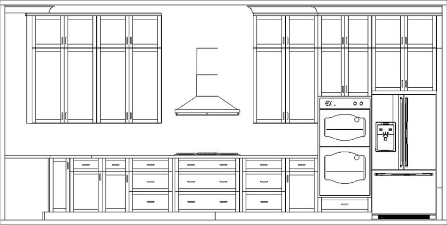 Kitchen elevation drawing from a free Kitchen Cabinet Kings design