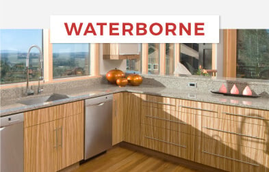 Natural bamboo cabinets with a waterborne finish in a bright open kitchen.