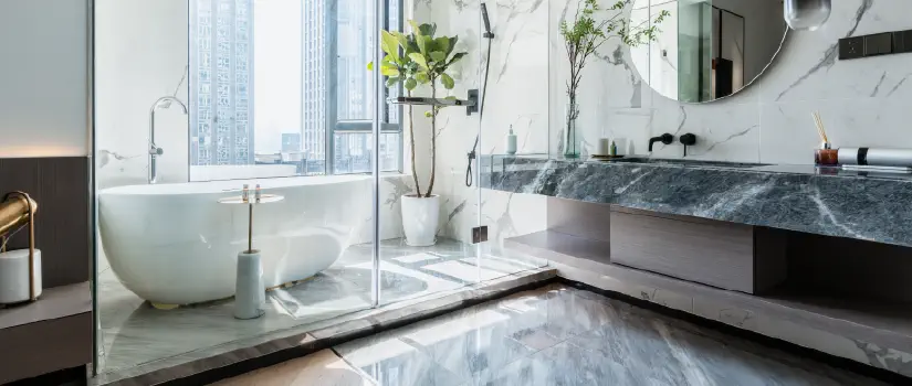 Newly remodeled primary bathroom.