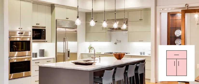 Kitchen with white modern frameless cabinet doors.