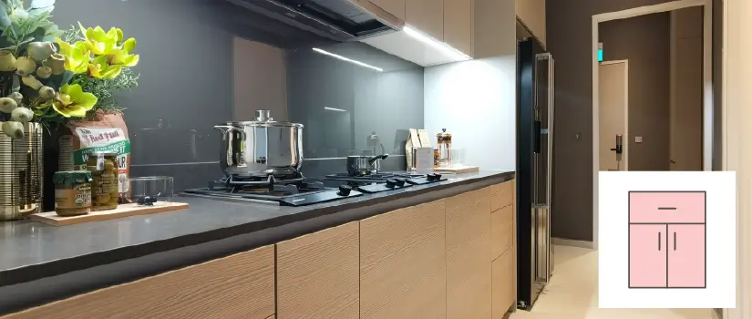 Kitchen with modern slab cabinet door style.