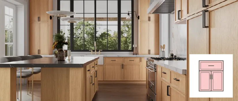 Modern kitchen with wood slim shaker cabinets.