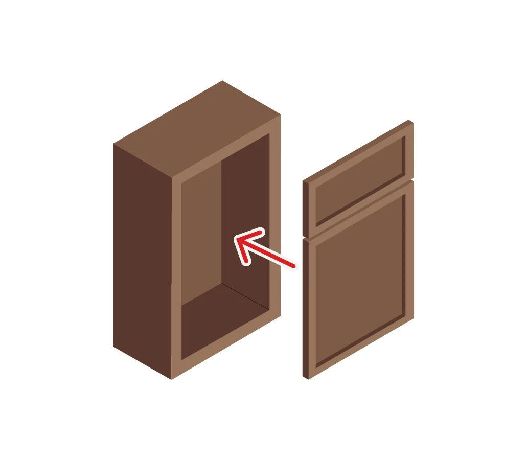 Diagram of a frameless kitchen cabinet.