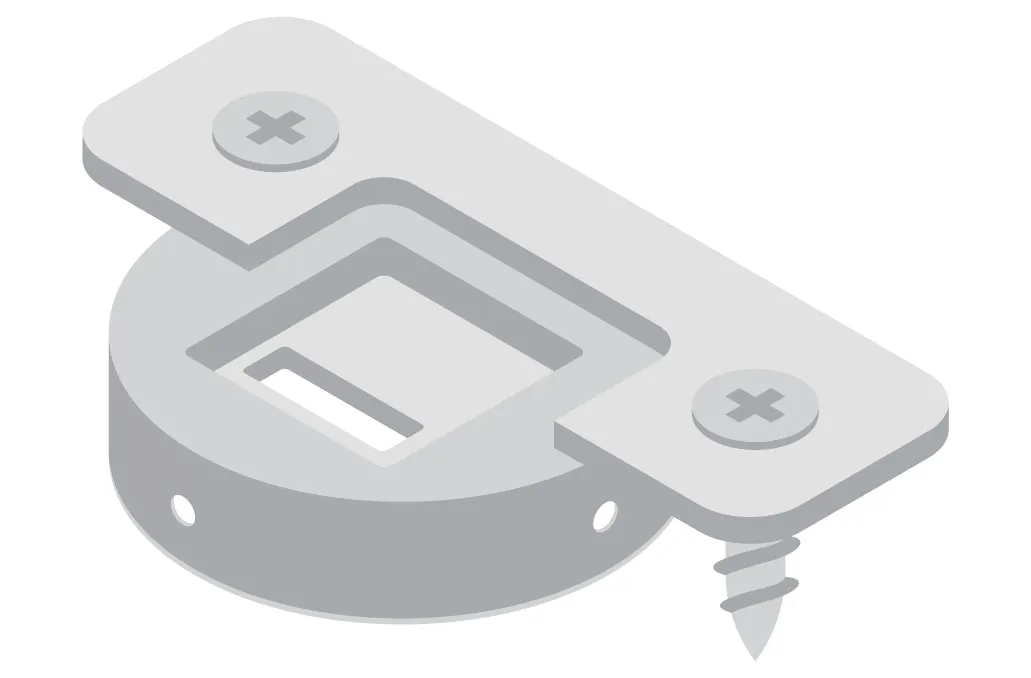 Illustration of a hinge cup used for invisible cabinet door hinges.