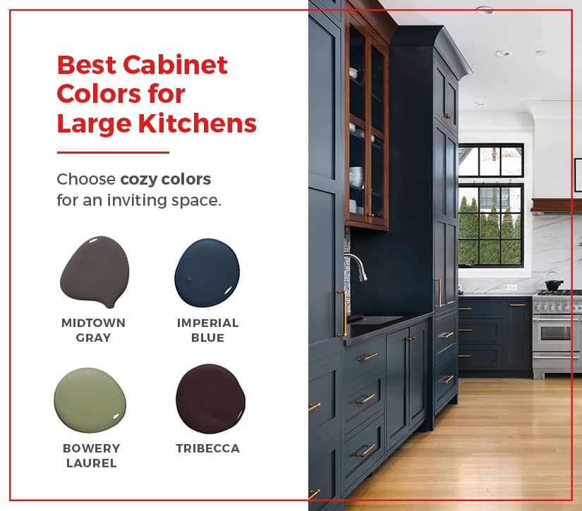 The best cabinet colors for large kitchen should help create a cozy atmosphere.