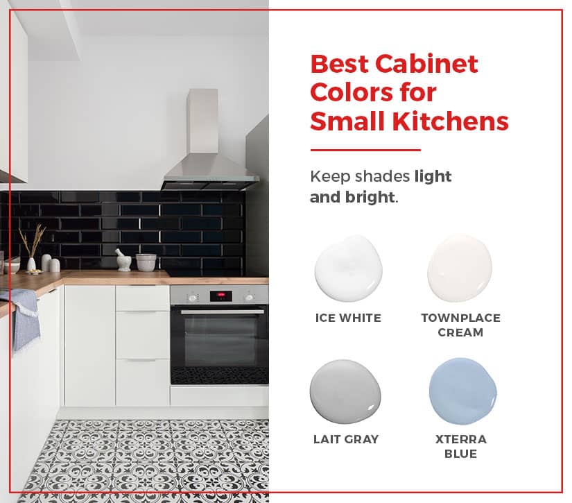 The cabinet colors for small kitchens are light and bright.