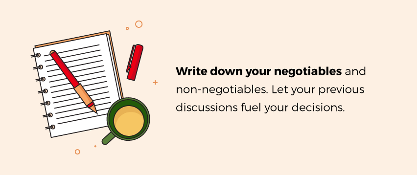 Compromising tip number 3 is to determine negotiables and non-negotiables.