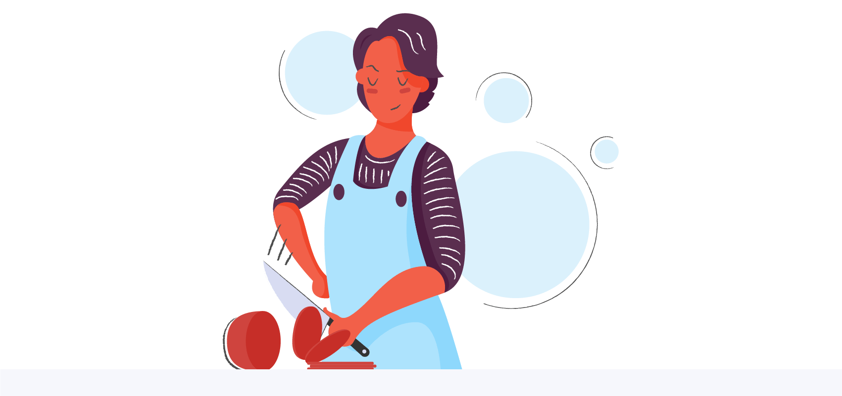 Person quickly chopping a pepper with one hand. Illustration
