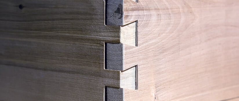 Closeup of dovetail joint.