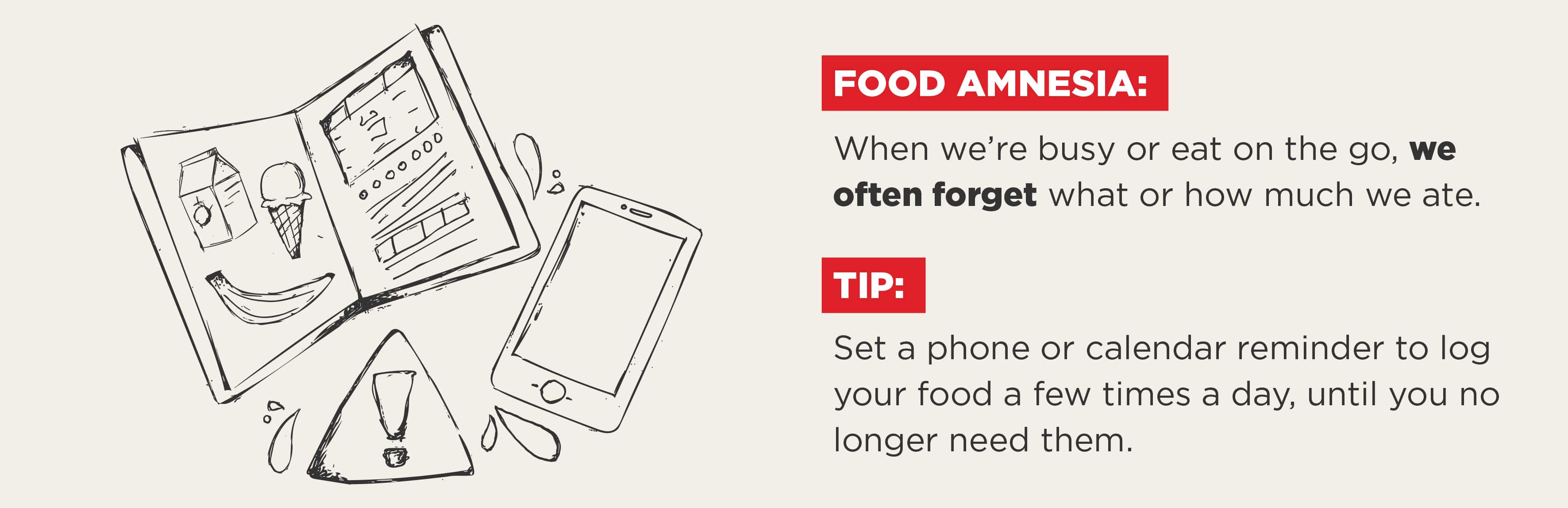 Tip: Set a phone or calendar reminder to log your food a few times a day, until you no longer need them.