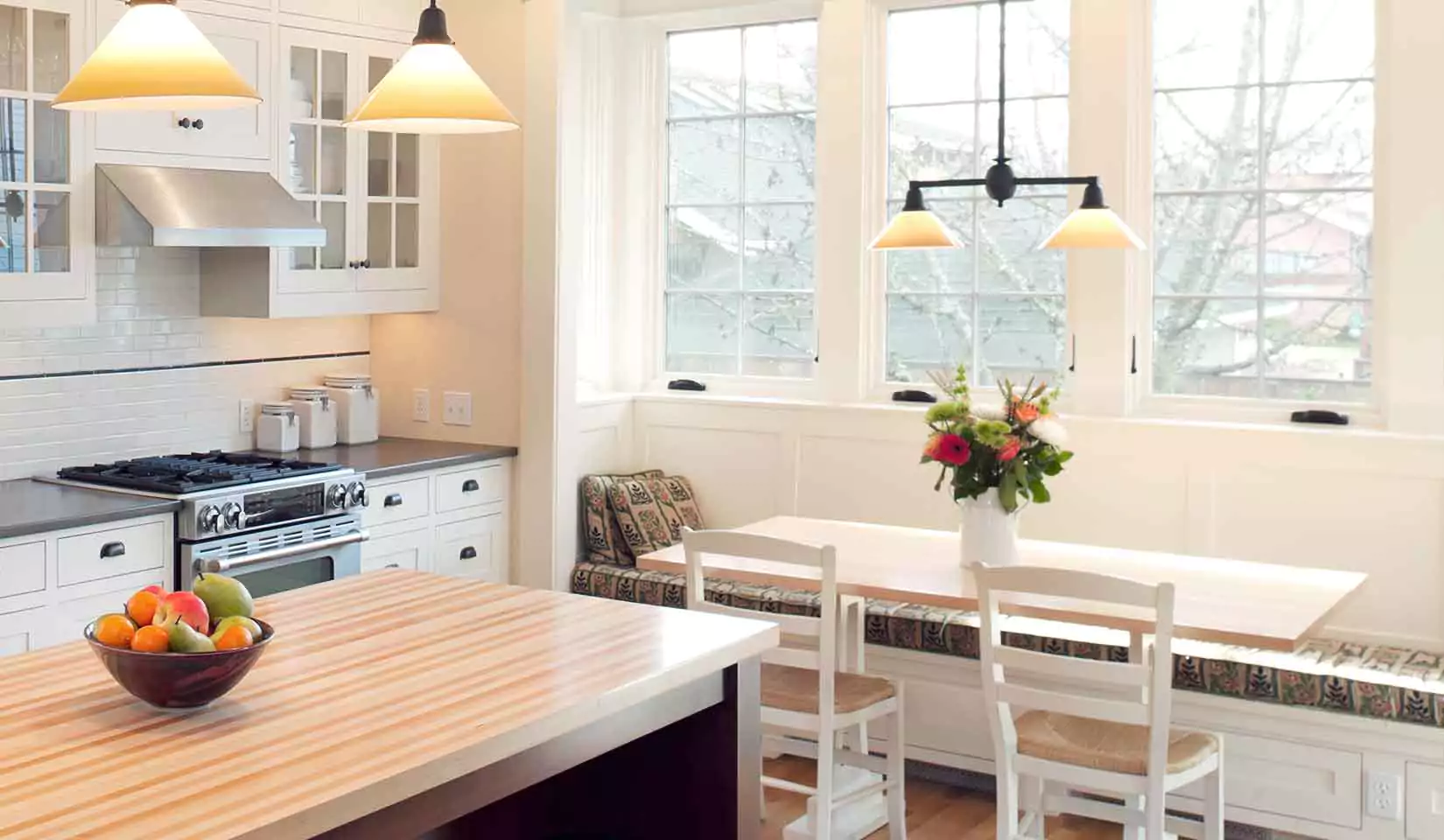 Banquette seating in a kitchen.