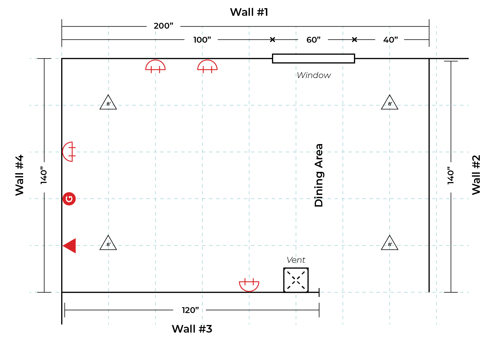 Identify appliances and utilities in a wall measurement.