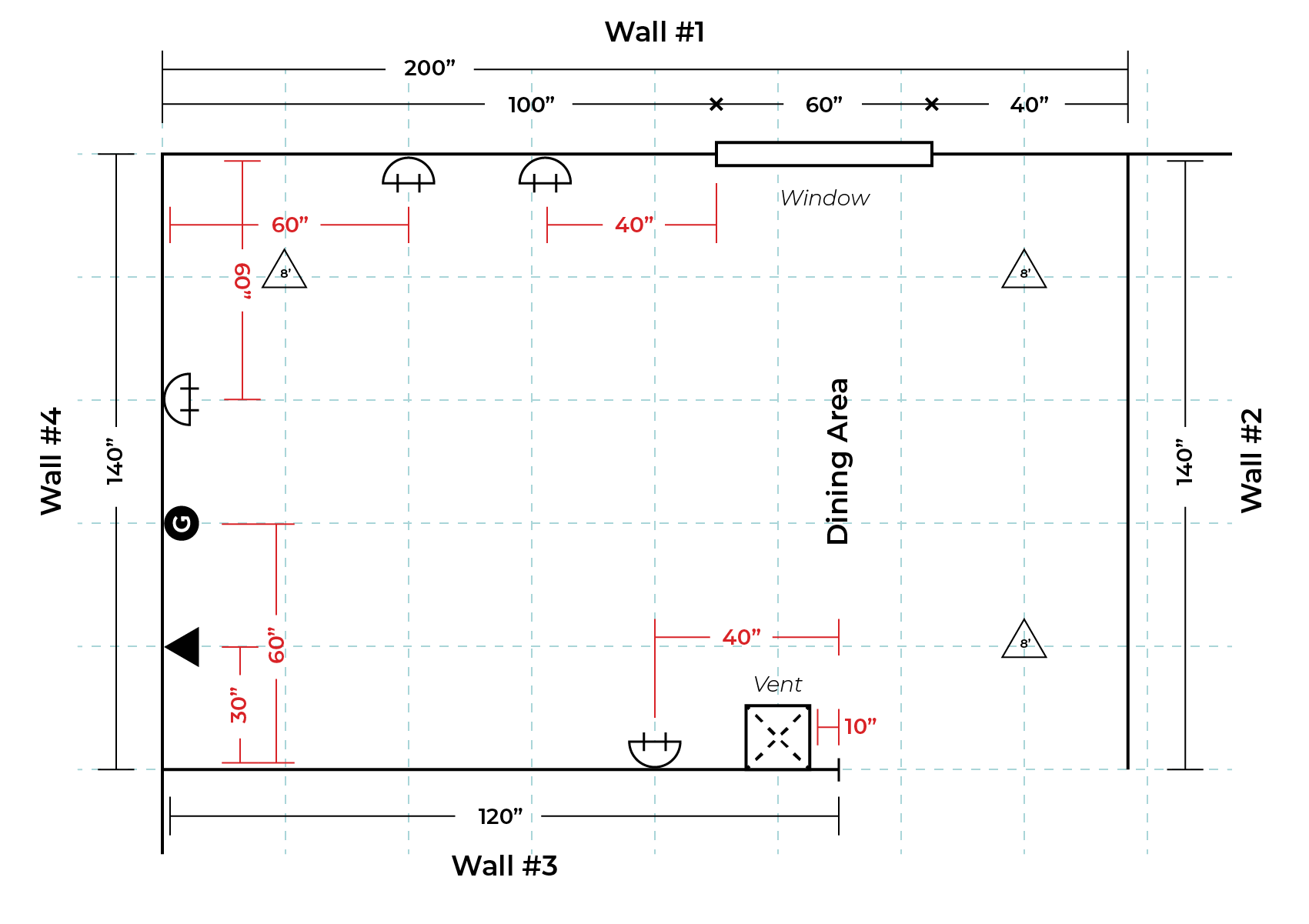 Kitchen layout sketch.