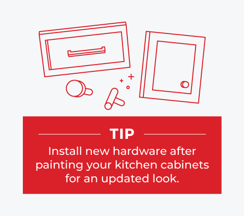 Install new hardware after painting your kitchen cabinets for an updated look.
