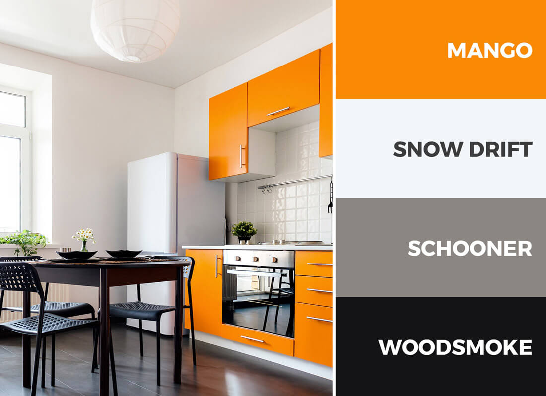 Orange and black kitchen - An orange and black kitchen color scheme is bold but grounded.