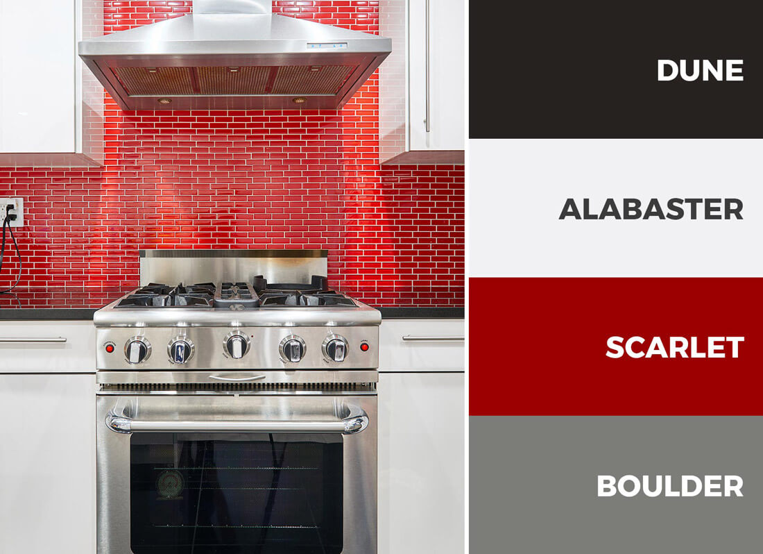 Red, black and white kitchen - A red, black, and white kitchen color scheme creates a rich and energetic aesthetic.