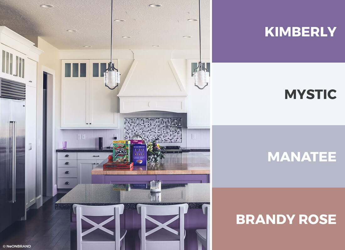 Purple and beige kitchen - A purple and beige kitchen color scheme evokes calmness and elegance.