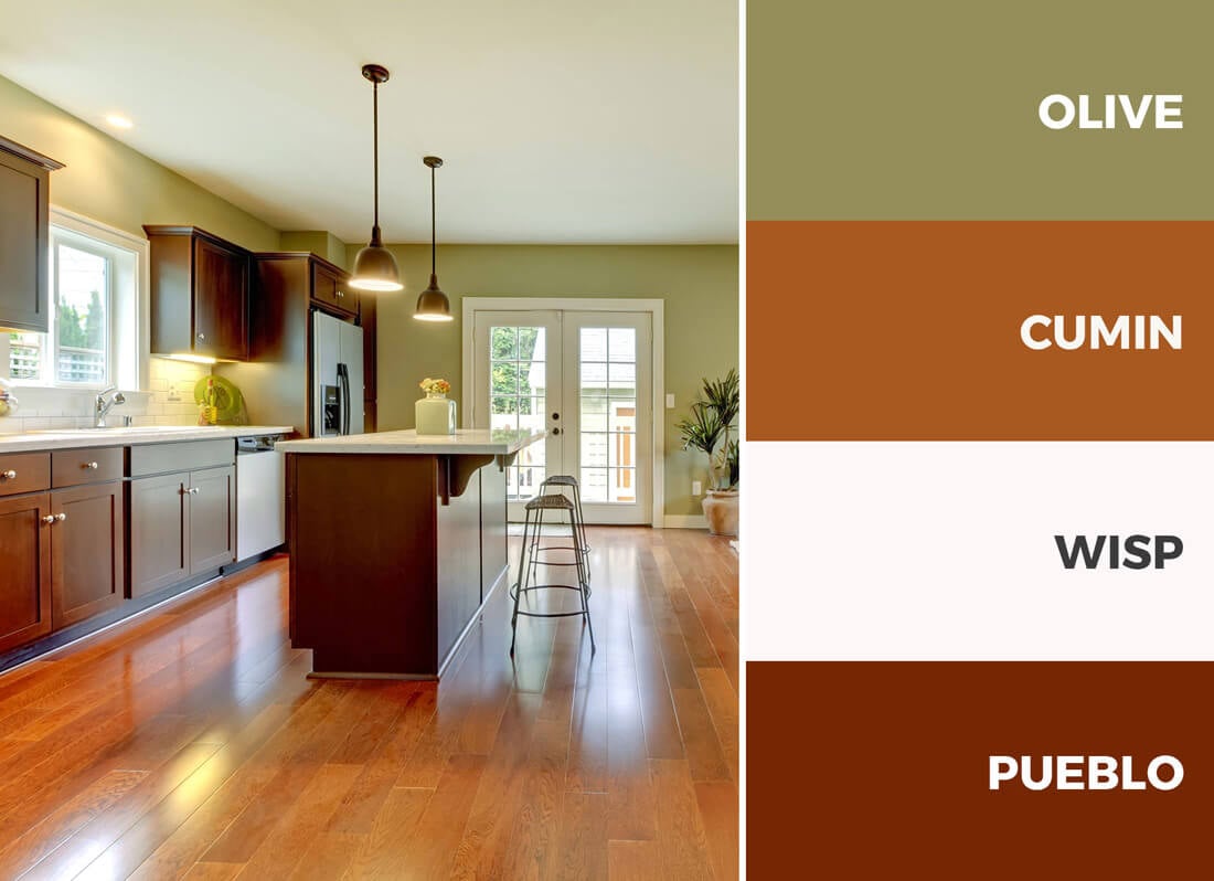 Brown and green kitchen - A brown and green kitchen color scheme is perfect for kitchens with abundant natural lighting.