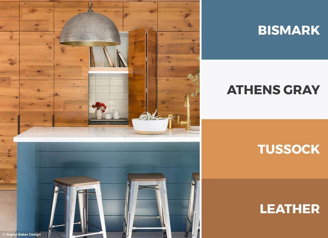 A blue and brown kitchen color scheme is timeless and versatile.