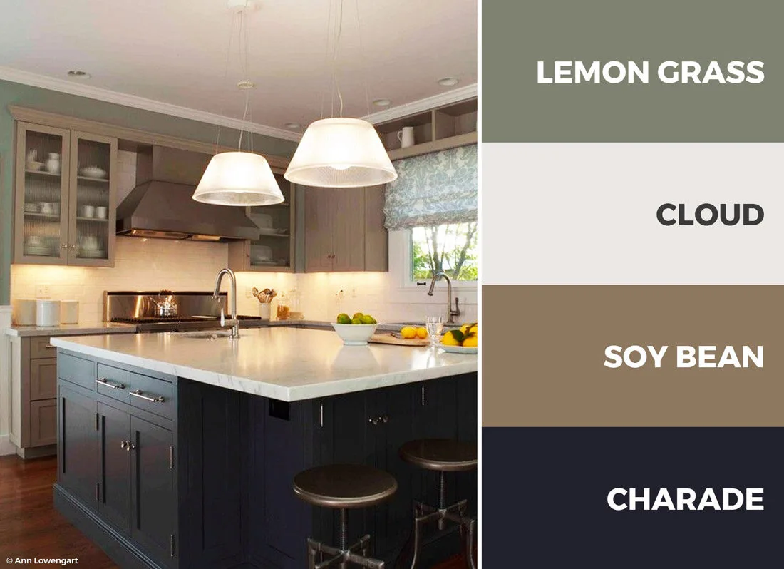 A blue and green kitchen color scheme promotes relaxation and creativity.