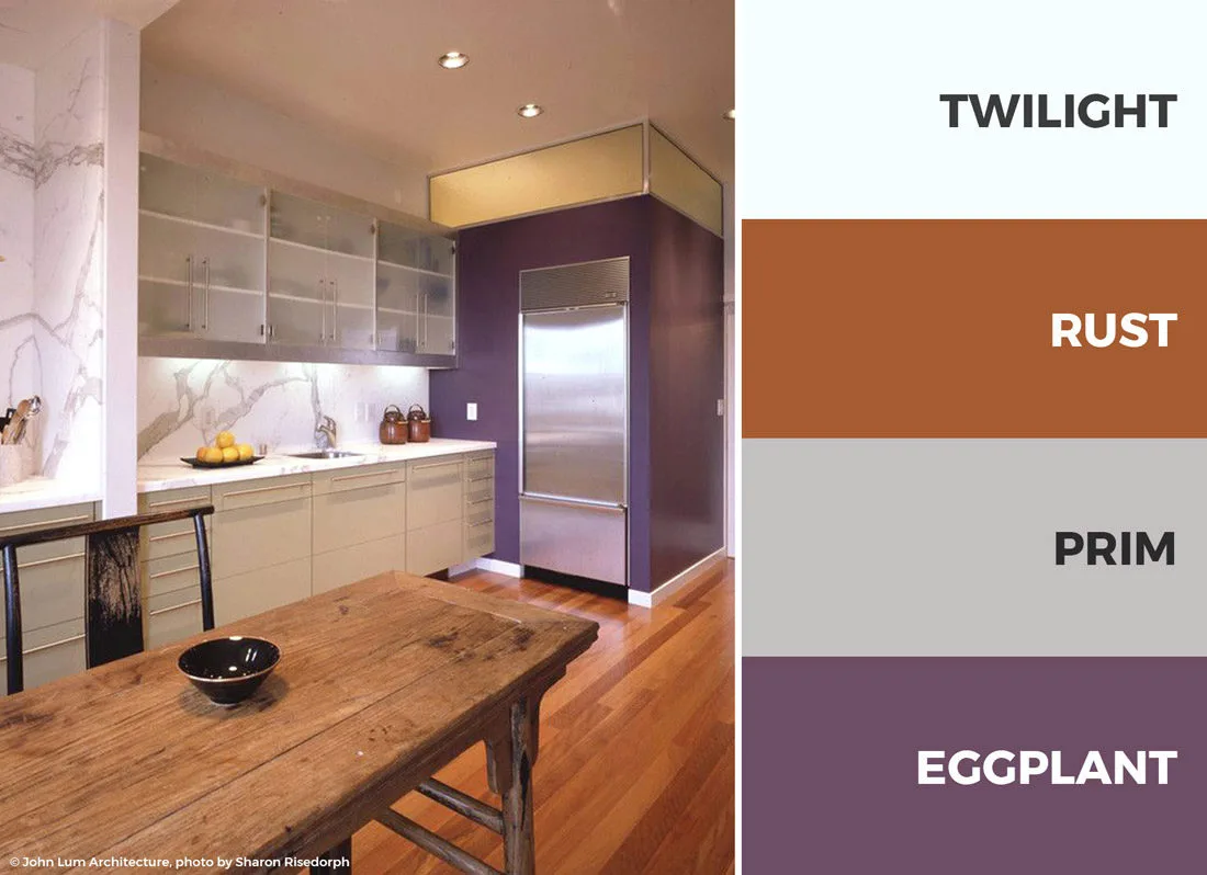 A purple and white kitchen color scheme creates a magical and elegant pairing.