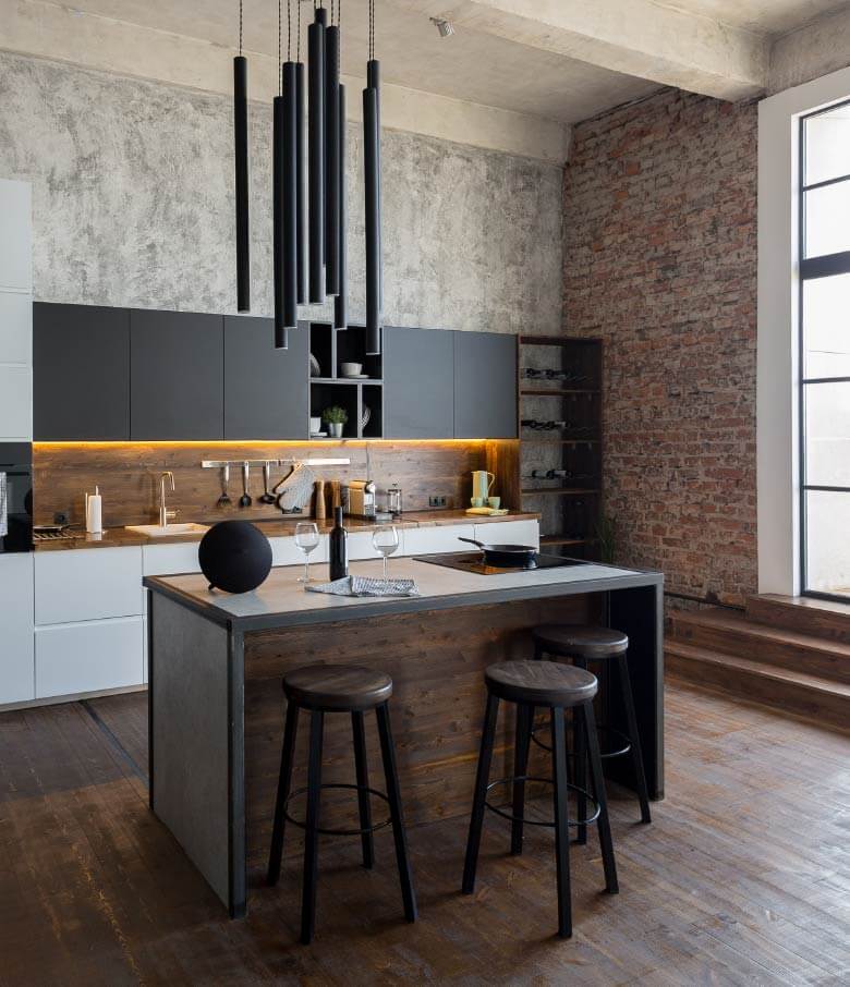 Industrial style kitchen island.