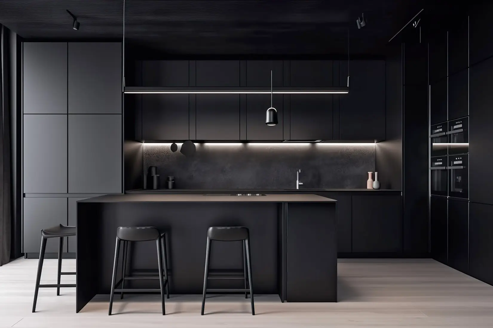 All black contemporary kitchen.