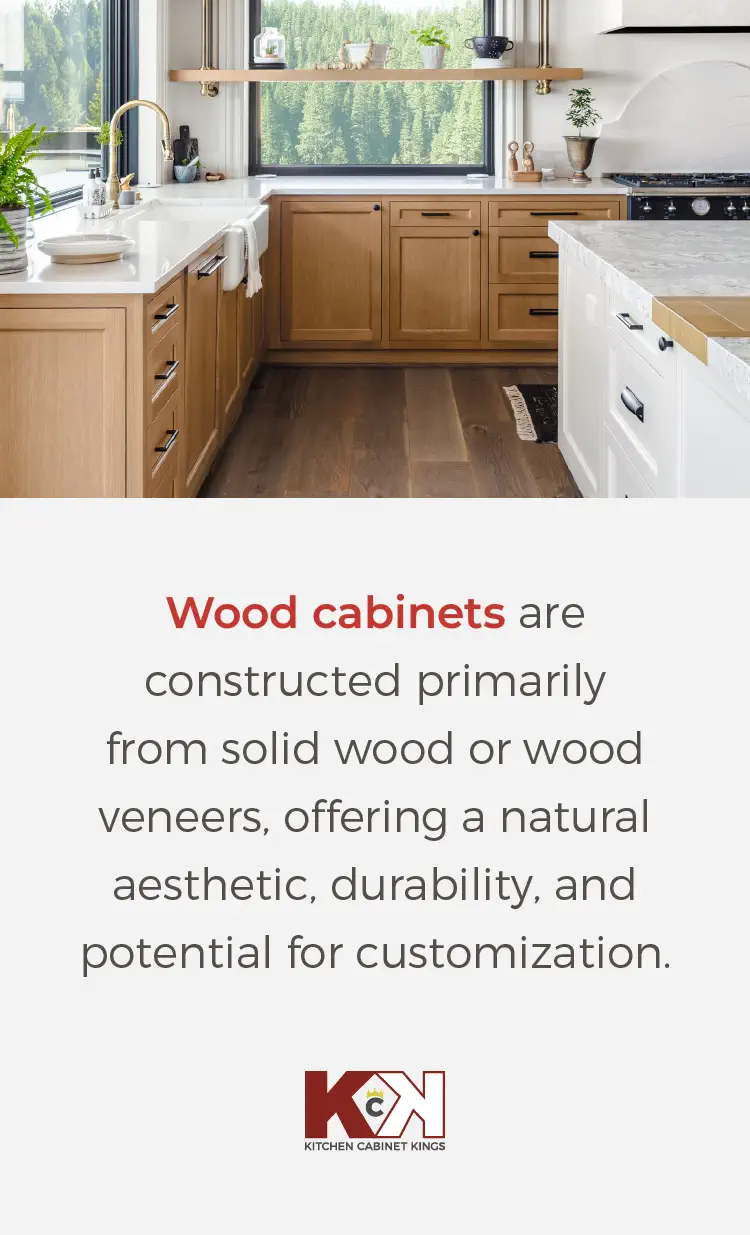 Definition of wood cabinets with image of kitchen with wood cabinets.