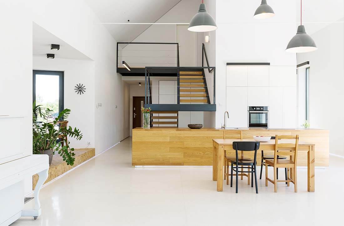 Sleek white kitchen floors.