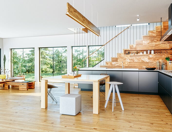 minimalist open concept kitchen design.