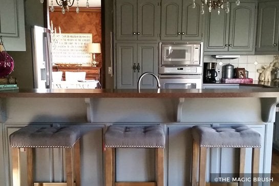 Green painted kitchen cabinets