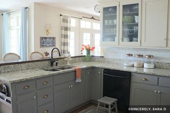 Dark gray and white painted cabinets